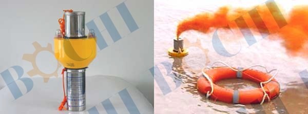 Self-igniting light and orange smoke signal for lifebuoys 