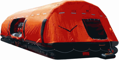 Throw-over self-righting inflatable life raft